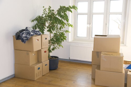 Safety-focused moving crew assessing a property entrance